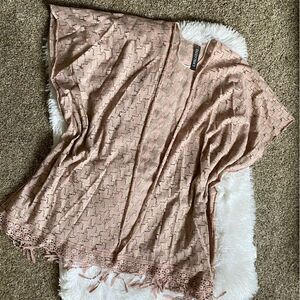 Ellen Tracy Lace Fringe Pink Kimono NEW One Size
